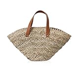 NICOLE & DORIS Strandtasche Damen Top Griff Stroh Handtasche für Frauen Groß Damen - Korbtasche Geflochten für Urlaub Reisen Strand Sommer Kaffeefarben