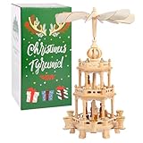 YeloZen Weihnachtspyramiden mit 6 Kerzenhaltern, 45,7 cm, 3 Ebenen, Karussell, Holz, Krippen-Set