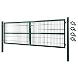 V2Aox Gartentor Tor Gartenzaun Zaun 300x100 cm Doppelflügelig Gartentür aus Metall für Stabmattenzaun Abschließbar inkl. Pfosten Grün