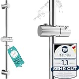 Edelstahl Duschstange 66cm rostfrei - Brausestange variable Bohrlöcher dank flexibler Wandhalterungen - Dusch Stange & top Slider (einfach, flexibel, stabil) - Wandstange variabel (Optik matt)