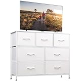 WLIVE Kommode mit 7 Schubladen aus Stoff, Kommodenschrank für Schlafzimmer, Kommode Wohnzimmer, mit Stabiler Stahlrahmen, Weiß