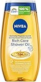 NIVEA Reichhaltig Pflegendes Duschöl (200 ml), sanftes Duschgel mit natürlichen Ölen und Vitaminen, reichhaltige Pflegedusche für ein geschmeidiges Hautgefühl