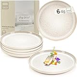 Sänger Key West | Teller Set 6 Personen, Steingut Geschirr Set 6 teilig, Speiseteller Essteller Dinner Set kratzfest, Plates Set, Speise Teller Creme mit sandiger Maserung | VALUE COLLECTION