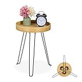 Relaxdays Beistelltisch, Bambus & Metall, Industrial Design, HBT: 47,5x38x38 cm, Wohnzimmer, Couchtisch, Natur/schwarz