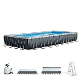 Intex 26374NP – Aufstellpool Ultra XTR Frame Rechteckig, Filterpumpe 10500 L/h, Leiter, Bodenplane und Abdeckplane, 54368 L, Stahl und PVC, Grau, 975x488x132 cm