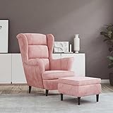 Hommdiy Ohrensessel mit Hocker Rosa Armlehnen Relaxsessel Fernsehsessel Polstersessel Loungesessel Wohnzimmersessel TV Sessel Ruhesessel Samt