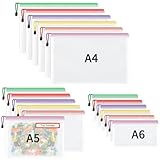 18 Stück Dokumententasche mit Reißverschluss,3 Größen Dokumententasche A4+A5+A6 Kunststoff Mesh Datei Taschen Dokumententaschen für Schule, Zuhause, Büro, Reisen, Kosmetika (6 Farben)