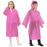 Vicloon Kinder Regenmantel, 2 Stück Regenponcho Kinder, Wiederverwendbar Transparent Regenmantel EVA für Reisen, Wandern, Radfahren & Camping(Rosa)