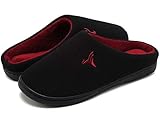 VIFUUR Männer Haus Hausschuhe High Density Memory Foam Warm Indoor Outdoor Wolle-wie Plüsch Futter Anti-Skid Gummisohle Slip On Schuhe Schwarz Rot 40/41 S