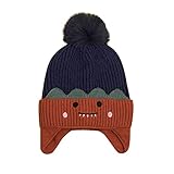 Babymützen und Schals, Baby-Wintermütze, Kleinkind, Mütze, Mädchen, Jungen, Bommelmütze für Kinder, gestrickt, warme Ohrenklappen, Baby-Rodel, navy, Einheitsgröße
