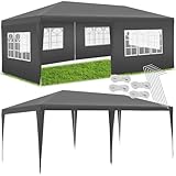 tectake® Pavillon 3x6, Pavillon mit 5 abnehmbaren Seitenteilen mit Fenstern, wasserdichte Plane mit UV-Schutz, inkl. Spannseile & Heringe, Partyzelt für Garten Party Festival Event Hochzeit - grau