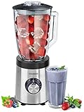 Standmixer | 600 Watt | 6-Fach Metallmesser | 1,5 Liter | 5 Stufen | Glas Edelstahl | Pulsfunktion | Universal Power Mixer | Eiweiß Shaker | Hand Blender | Ice Crusher | Zerkleinerer | Smoothie Maker