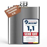 0,5 L Flachmann Trinkflasche aus Edelstahl Silber mit Schraubverschluss - Auslaufsicher mit 500 ml Fassungsvolumen 17x13x3 cm - Mehrweg Schnapsflasche Taschenflasche Halber Liter 16 oz