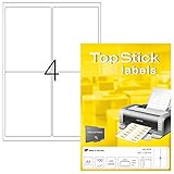 TopStick 8775 Universal Etiketten, 100 Blatt, 99,1 x 139 mm, 4 pro A4 Bogen, 400 Stück, selbstklebend, bedruckbar, matt, blanko Papier Klebeetiketten Aufkleber, weiß
