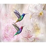 decomonkey Fototapete Blumen Vogel 350x256 cm XL Design Tapete Fototapeten Vlies Tapeten Vliestapete Wandtapete moderne Wandbild Wand Schlafzimmer Wohnzimmer Kolibri Abstrakt bunt