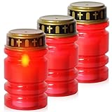 GOMETY 3 Stück Led Grablichter, Grablichter für Drauben, LED Grabkerzen 6 Monate Leuchtdauer Batteriebetrieben Grablicht Grabkerze Grablampe für Drauben für Friedhofsritual Opfergebet(ohne Batterie)