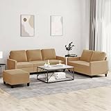 HETFTJN 3 teilige Sofagarnitur Braun Samt 138x77x80 cm gemütliches Schlafsofa Set mit Hocker Modernes Design Robustes Metallgestell für Livingroom Bedroom Balkon