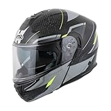 MTR K-4 Evo Klapphelm, als Jethelm & Integralhelm ECE 22.06 Geprüft, Motorradhelm mit Sonnenvisier, Mopedhelm mit Komfort-Innenfutter, Motorradhelm Herren & Damen, Fusion Grau/Neongelb, XXL