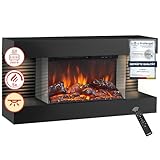 KAMINIO Elektrokamin Liz - Elektrischer Wandkamin mit Heizung, 3D-Flammeneffekt, LED-Ambilight, Fernbedienung (Schwarz)