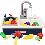 Spielspüle Kinder,Küchenspüle Spielzeug Set mit Wasserkreislauf, Elektrischem Wasserhahn,Rollenspiel-Kinderwaschbecken,Spielzeug Zubehör Küche Rollenspiel für Kinder 3+
