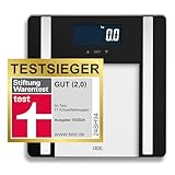 ADE Digitale Körperfettwaage Ines bis 200 kg | Testsieger 2024 | Personenwaage mit Körperfettanalyse, BMI, Muskelmasse, Körperwasser, Gewicht, BMR | Körperwaage mit Benutzererkennung | schwarz