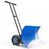 MISTRO Schneeschaufel auf Rädern höhenverstellbar - Komfortables Schneeräumen mit 5-Fach verstellbarem Schneeschild Verbesserte Dual-Pol-Stabilisierung Schneeschieber Hand-Schneepflug Blau