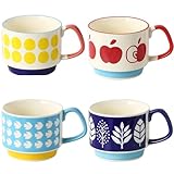 Kaffee Espresso Set Blumen-Kaffeetasse-Set, Retro-Keramik-Milch-Hafer-Becher, Büro-Wasser-Handgriff-Tasse, Küche, Party, Trinkgeschirr-Set, 300 ml(4PC A)