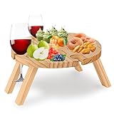 YYTECH Klappbare Weintisch Picknicktisch Tragbar Holz Weintisch Campingtische Mit Glashalter für Garten Camping Picknick Strand