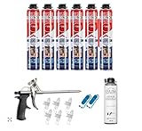 POLYNOR PUR-Wärmedämmung in der Dose PRO – Set mit 16 Elementen – 6 Schaumstoffe – Schaumpistole – Sprühbare Wärmedämmung – Dämmung von Wänden, Dächern, Decken, Rohren – Aerosol 750 ml
