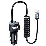 SUNDAREE Auto Ladegerät USB C Kabel,90W 12V 24V Kfz Handyladegeräte PD Typ C Schnellladen 1.8M Spiral Einziehbares Ladekabel Zigarettenanzünder Adapter für Samsung A54/iPhone 15/Redmi Note 12/MacBook