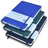 Notizbuch A5, 3 Stück Hardcover Journal Notizbücher, Notizbuch Liniert a5 mit 200 Seiten, Kunstlederbezug Notizbuchs mit Elastischem Verschlussband für Schule, Büro, Schreiben (Schwarz+Blau+Grün)