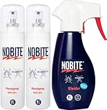 NOBITE Insektenschutz & Mückenschutz, 2 x Hautspray 100 ML + 1 x Kleider 200 ML (3 Stück), Insektenspray & Mückenspray, Value-Pack