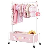 GRANNY SAYS Kleiderständer Kinder mit Aufbewahrungskiste, Kinder Kleiderstange auf Rollen, rosa Kindergarderobe stehend, robuste Jackenständer Kinderkleiderschrank für Baby- & Kleinkinderzimmer