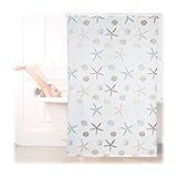 Relaxdays Duschrollo Ocean, wasserabweisend, Muschel Badrollo Wanne u. Dusche, Deckenmontage,140x240cm, semitransparent