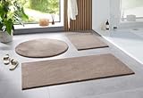 Taracarpet Badematte Uni Boho rutschfest, waschbar, Badezimmer-Teppich, Bad-Vorleger, WC Deko, Duschvorleger für Dusche und Badewannen weich und als Set kombinierbar Sand 080 cm rund
