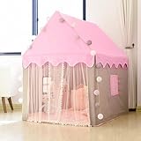 KRUZZEL Kinderzelt – Rosa Prinzessinnenhaus 130 × 100 × 115 cm mit 3 m LED – Lichterkette – Faltbares Spielhaus für Kinderzimmer und Garten Spielzelt Schloss für Mädchen – Indoor & Outdoor