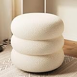 Moderner runder Pouf Ottoman Hocker - Gepolsterte Sherpa Fußstütze & Schminkstuhl für Wohnzimmer Schlafzimmer Make-up Zimmer - Weiß 32 x 30 cm Stilvolle & Gemütliche Wohnkultur