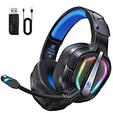 Fachixy FC200 Wireless Gaming Headset, 2.4G Bluetooth Headset mit Mikrofon für PS5, PS4, PC, Switch, Faltbarer Gaming Kopfhörer, Geringe Latenz Noise Cancelling, mit LED Licht, 40H Akkulaufzeit, Blau