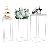 FENGLY Blumenständer Metall Hochzeit aus Kohlenstoffstahl, Pflanzensäule für Innenräume, 3 Stück 61/66/71cm Hoch Blumenhocker, Modern Pflanzenständer Blumensäule für Wohnzimmer & Schlafzimmer (Weiß)