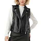 HGKPFGTG Damen-Kunstlederweste Ärmellos Mit Durchgehendem Reißverschluss Lässige Mode Schmale Passform Kurze Y2K-PU-Lederweste,Schwarz,L
