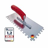 Zahnkelle 10mm, Zahnglättekelle mit Softgriff, rostfreie edelstahl gezahnte Glättekelle, Zahnspachtel 10x10 Zahnung, Traufel zum Fliesen Verlegen, made in Germany 28cm x 13cm (Zahnkelle 10mm)