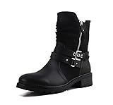 Pogolino Damen Stiefeletten Nieten Biker Boots mit Reißverschluß flach bequem Stiefel 2520 Schwarz 40