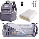 SNDMOR Wickeltasche Rucksack, wickelrucksack mit bettfunktion Großer, Multifunktionale Diaper Bag Mit Wickelunterlage, Kinderwagen-Haken, Geeignet für Mama und Papa (Grau)
