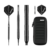 Champify® 18g Tungsten Soft-Darts Set “Nighthawk” mit Kunststoff-Spitze und schwarzer Darttasche | 3 Darts mit 9 Alu-Schäften & 9 Flights & 30 Softdart-Spitzen | Dartpfeile mit Plastik-Spitzen