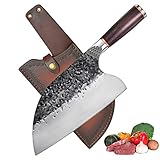 Chinesisches Kochmesser Serbisch Metzgermesser Ausbeinmesser Santokumesser Fleischmesser Schälmesser Allzweckmesser Küchenmesser Hackmesser Hackbeil Gemüse Obstmesser mit Lederscheide, Fleischermesser