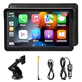 Focenat 7 Zoll Tragbares Autoradios,Wireless CarPlay Kompatibel mit Apple and Android Auto,Carplay Bildschirm mit Bluetooth/Mirror Link/Go0gle/Siri/FM/AUX,IPS Touch Screen,für Most of All Vehicles