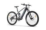 Moma Bikes Unisex - Erwachsene E-MTB 29' SUSP. M-L Elektrische Fahrrad VAE Mountain Bike, E-29, Aluminium, SHIMANO 7V,Full Suspension & Hydraulische Scheibenbremsen, Ion Lithium 48V 13Ah Akku, Grau