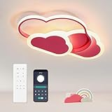 BLMYL LED Deckenleuchte 32W Kinderzimmer Lampe Decke, Kreative Wolkenlampe, LED Lampen Deckenlampen Dimmbar mit Fernbedienung 3000K-6000K, 42CM Rosa Deckenlampe für Wohnzimmer, Schlafzimmer