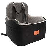 Lealchum Hund Booster Autositz für kleine/mittlere Hunde, Memory Foam erhöhte Kissen Hundeautositz,abnehmbar und waschbar Haustier tragbare Autositz mit 2 Clip-On Sicherheitsleinen(Black/Grey, Medium)