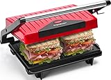 Aigostar Kontaktgrill für Sandwiches, Steak auch als Panini Grill, Antihaftbeschichteter Grill toaster für fettfreies Grillen, BPA-frei, 750W, Retro-Rot
